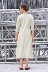 Plus Size Hand-Painted Off White Cotton A-Line Dress for Women-CL-SW-3053
